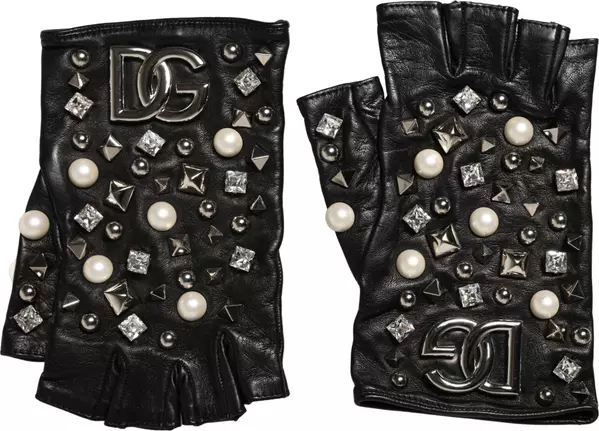 Black Pearl Embellished Wrist Length Gloves