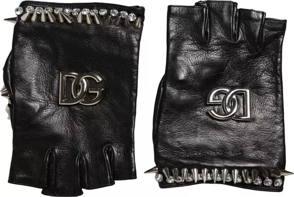 Women Black Embellished Wrist Length Mitten Gloves