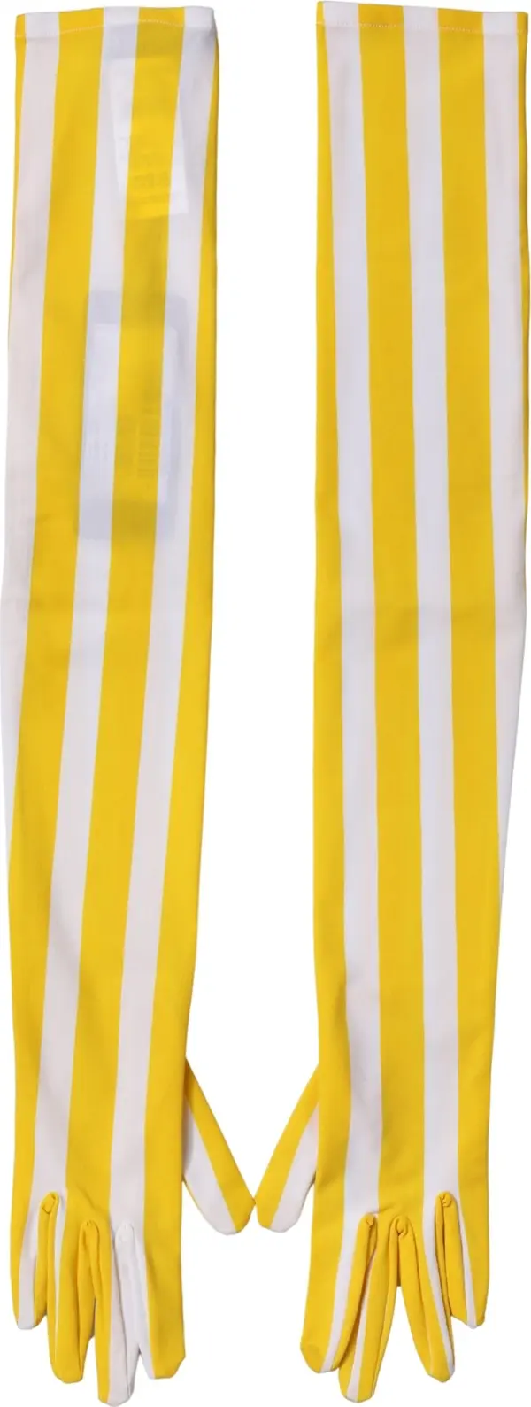 Yellow White Stripes Nylon Elbow Length Women Gloves