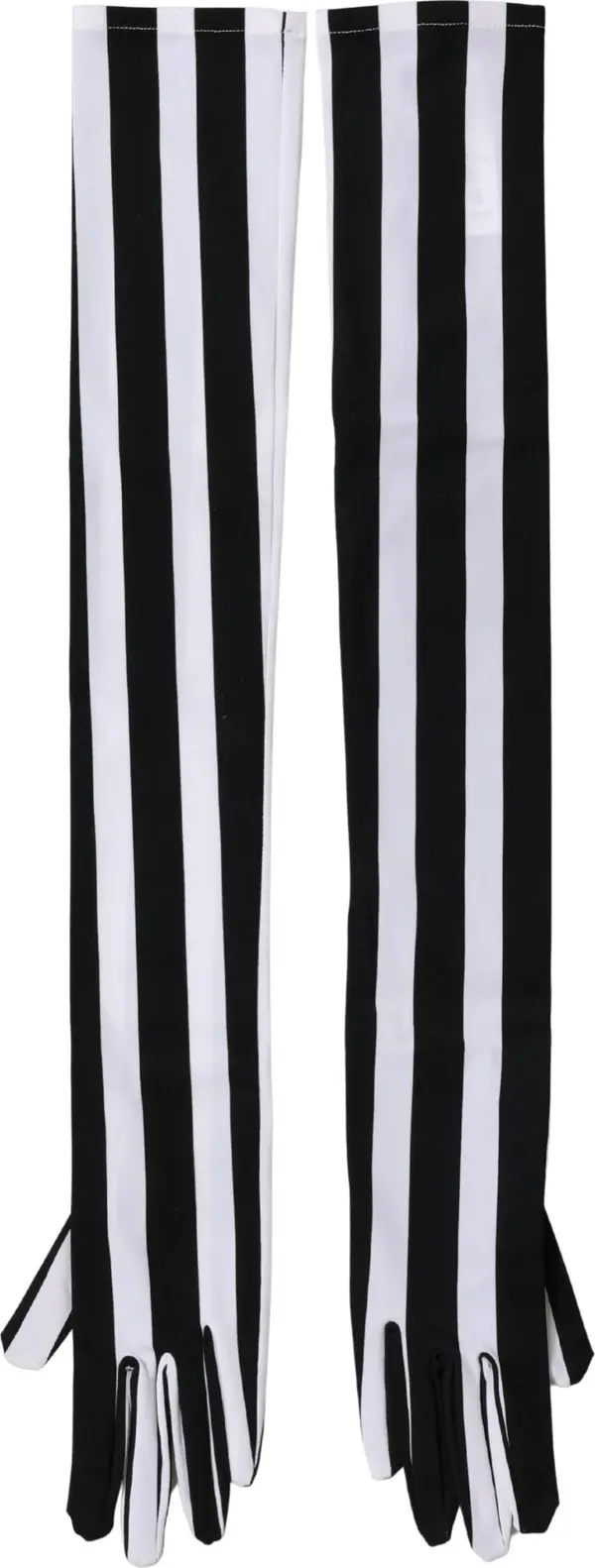Black White Stripes Nylon Elbow Length Women Gloves