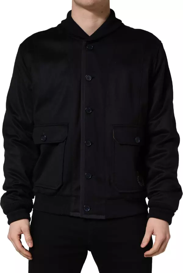 Black Cashmere Knitted Button Down Jacket