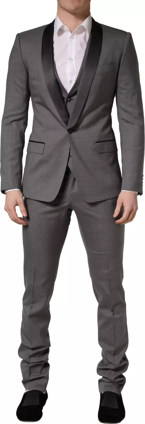 Gray Wool Single Breasted 1 Button 3PC Suit