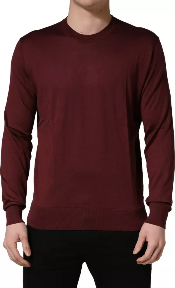 Maroon Silk Men Crew Neck Pullover Sweater