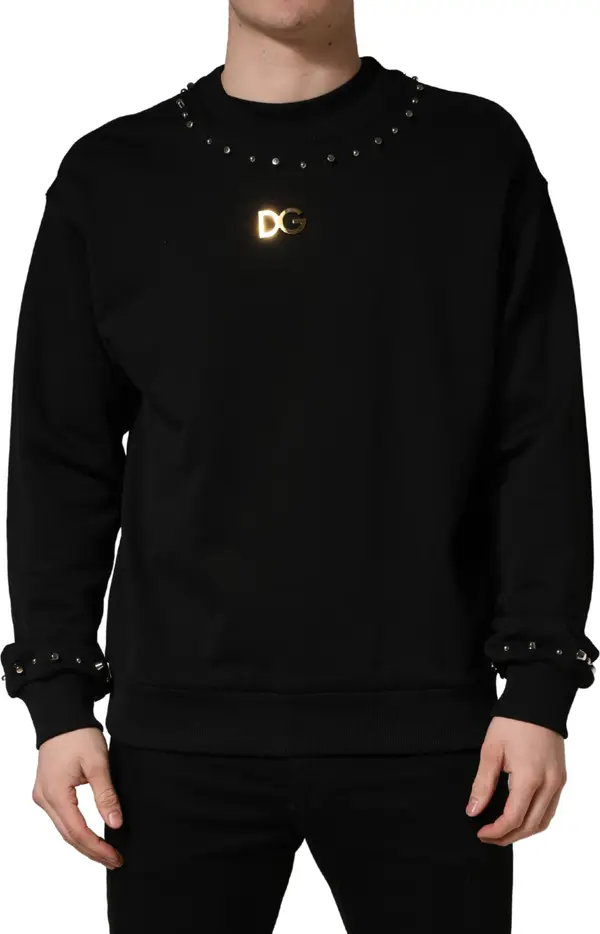Black Embellished Cotton Sweatshirt Sweater