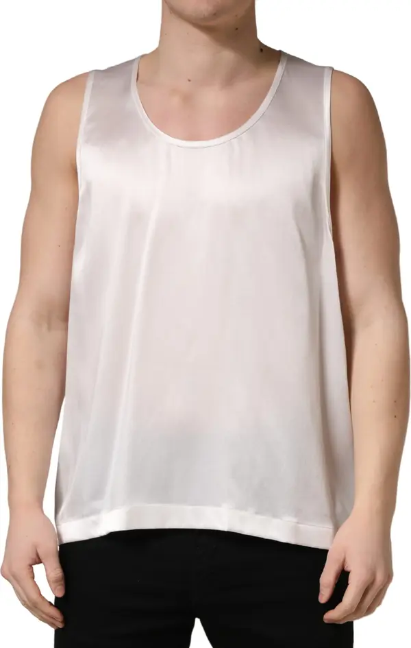 White Satin Polyester SleevelessTank T-shirt