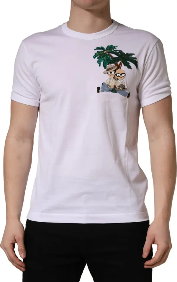 White Palm Embroidered Men Crew Neck T-shirt