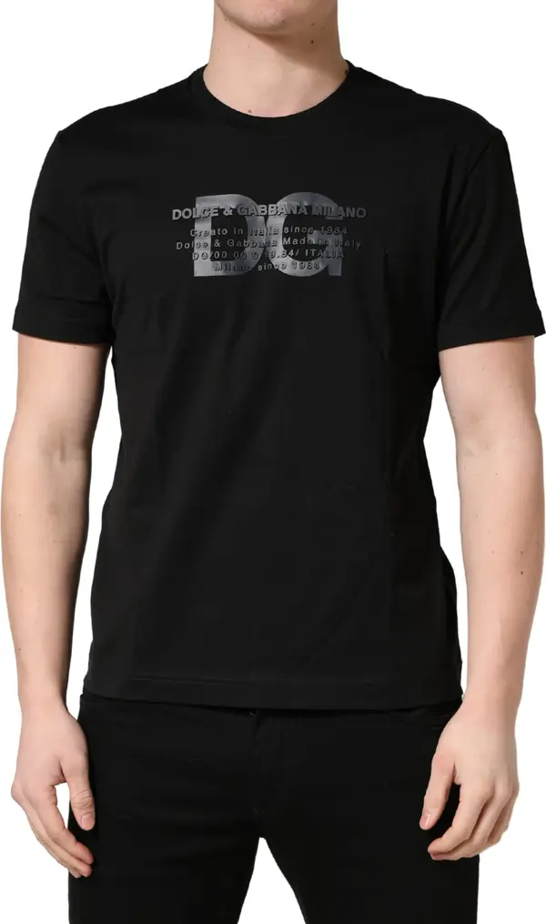 Black Logo DG Print Cotton Crew Neck T-shirt