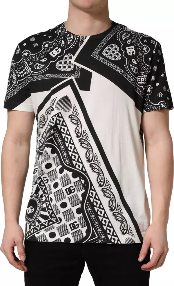 Black White Bandana Cotton Crew Neck T-shirt