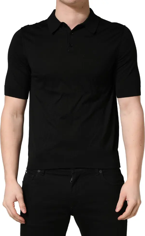 Black Wool Short Sleeves Men Polo T-shirt