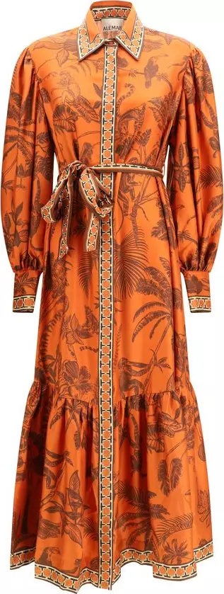 Orange Silk Casual Dress