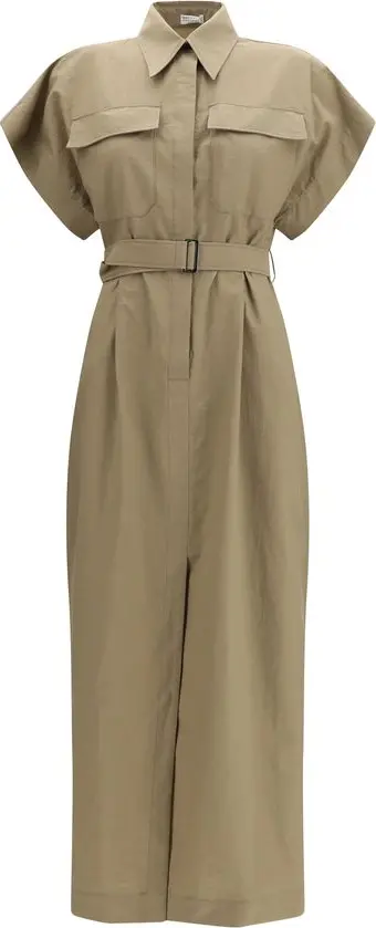 Beige Cotton Casual Dress