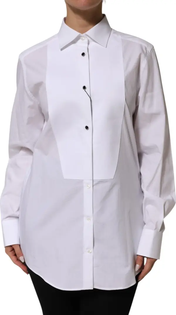 White Cotton Tuxedo Bib Long Sleeve Dress Shirt