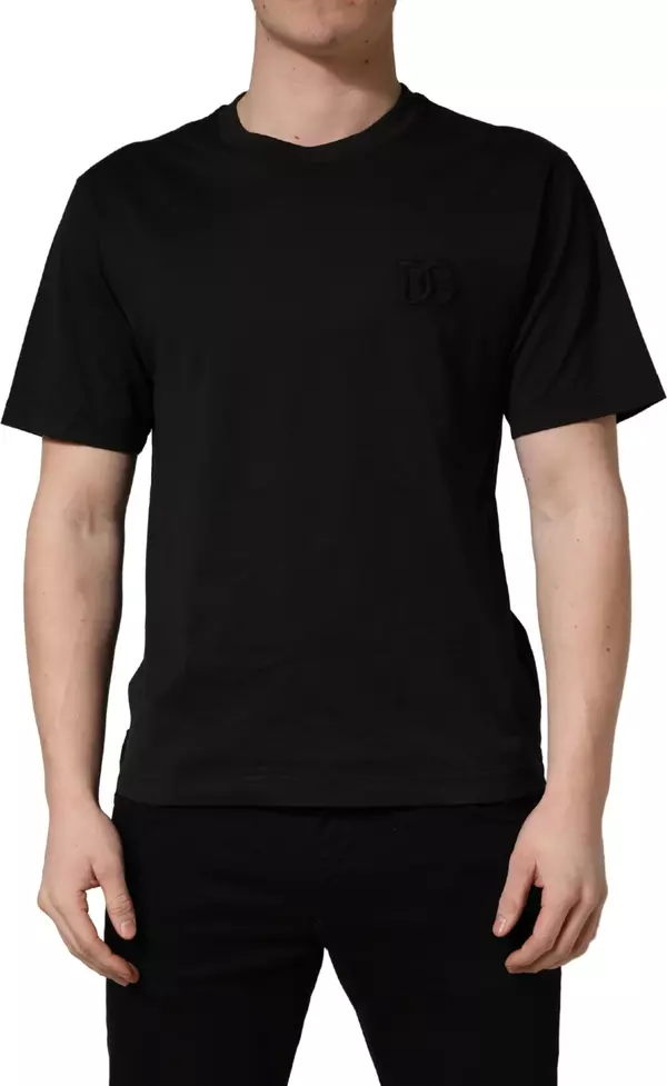 Black Cotton Short Sleeves Crew Neck  T-shirt