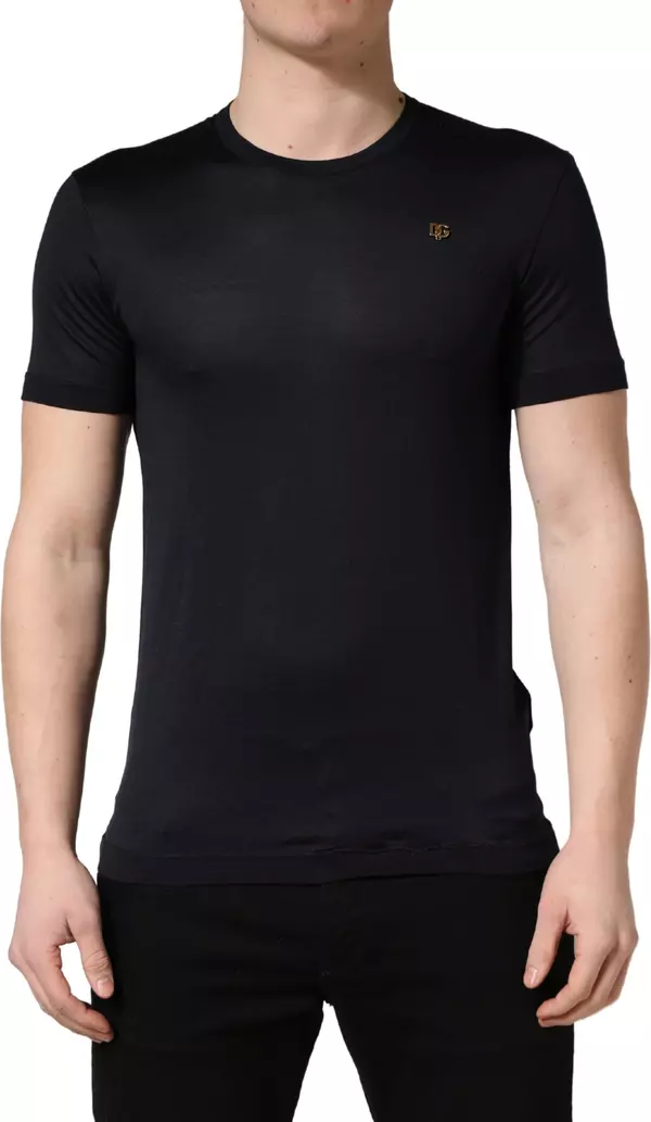 Dark Blue DG Logo Silk Men Crew Neck T-shirt