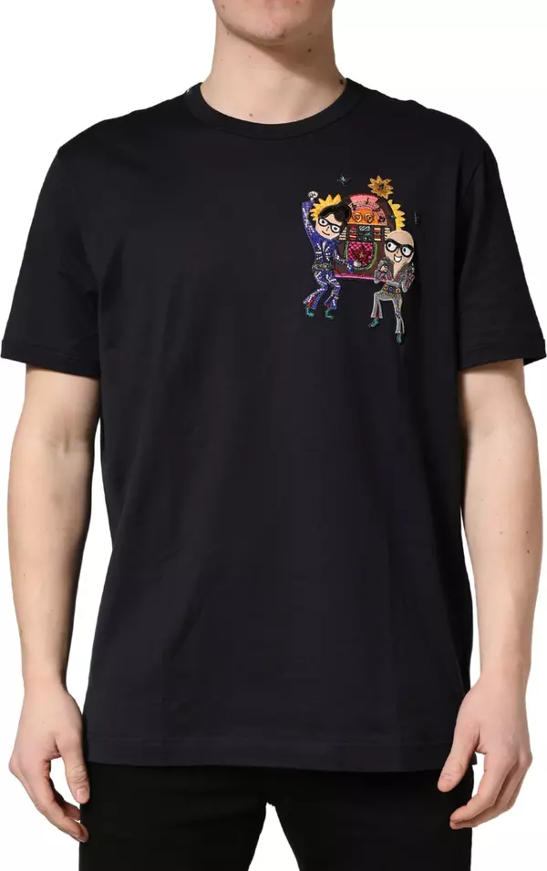 Black #DGFAMILY Patch Men Crew Neck T-shirt