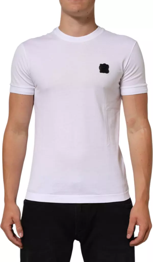 White Logo Patch Cotton Crew Neck T-shirt