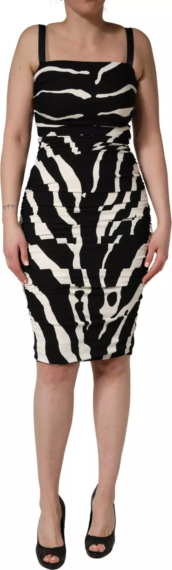 Black White Zebra Print CadyCalf Length Dress