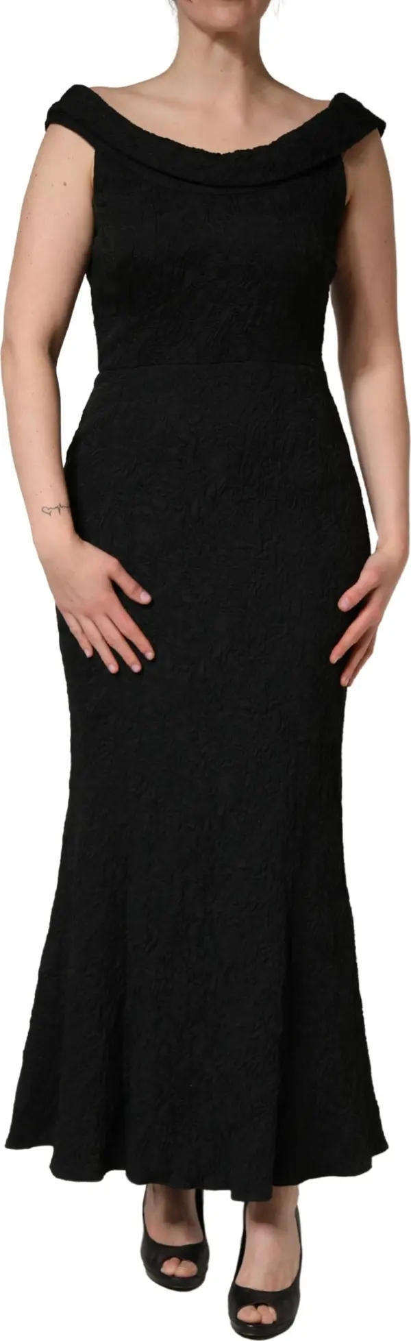 Black Floral Brocade Sheath Mermaid Dress