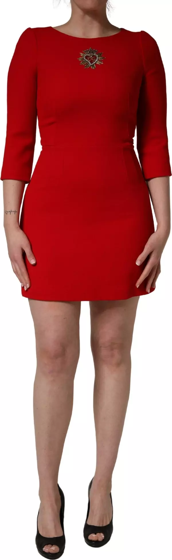 Red Heart Emmbellished Wool Mini  Dress