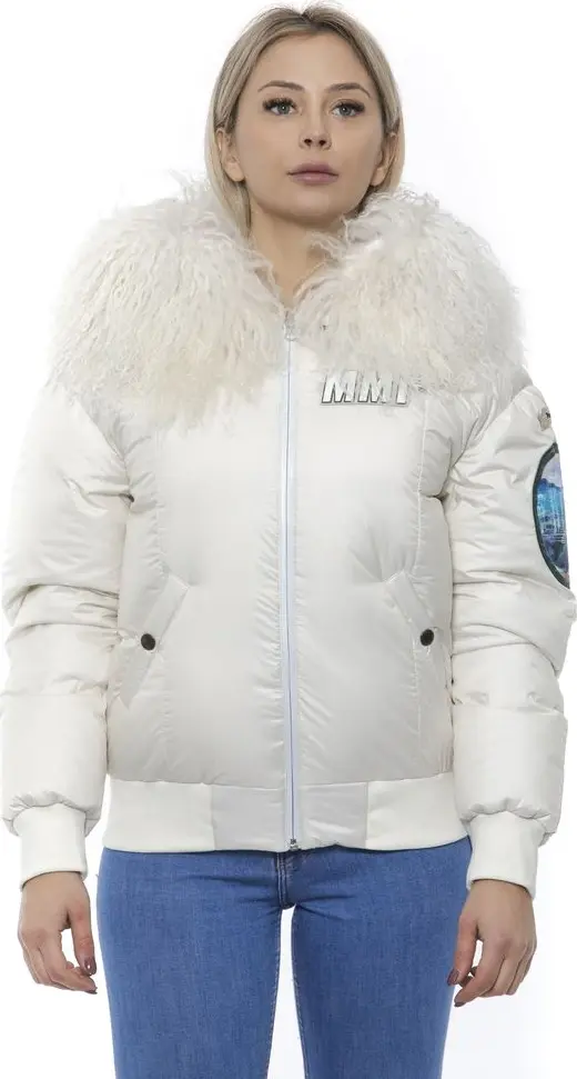 White Polyester Women Bomber Jacket