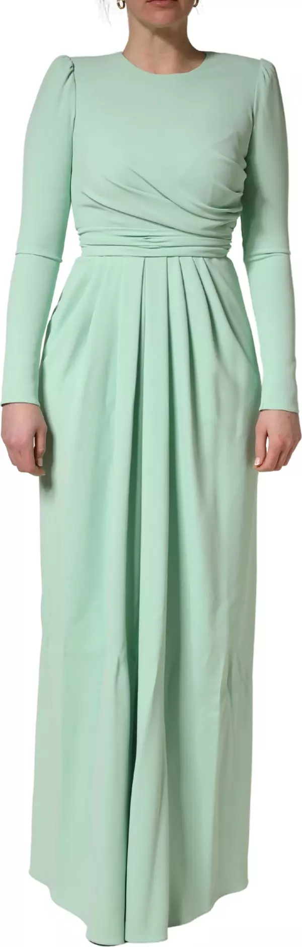 Green Viscose Long Sleeves Long Gown Dress