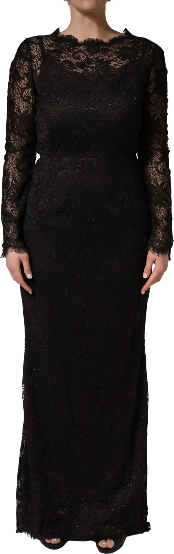 Black Floral Lace Sheath Long Maxi Dress