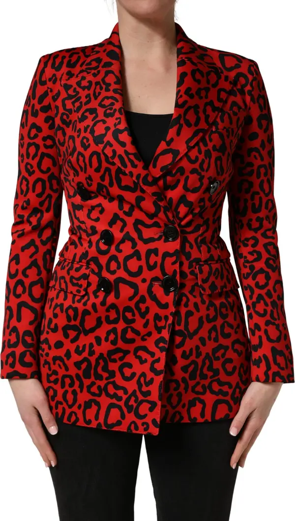 Red Leopard Double Breasted Coat Jacket