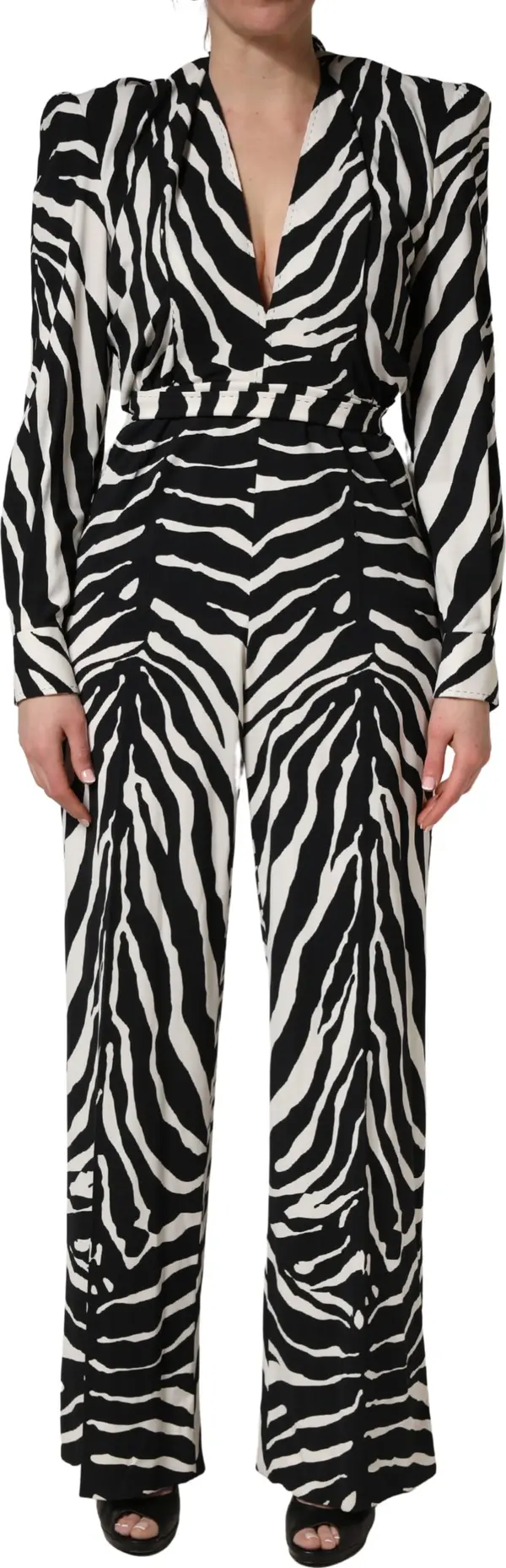 Black White Viscose Zebra Pattern Jumpsuit