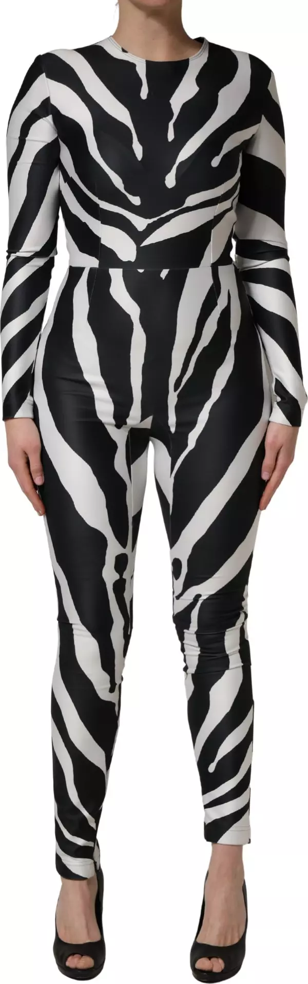 Black White Polyester Zebra Pattern Jumpsuit