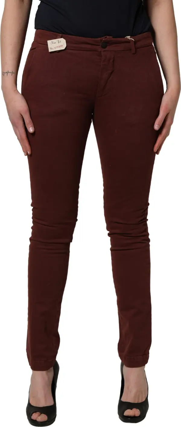Maroon Mid Waisted Slim Fit Denim Trouser Jeans