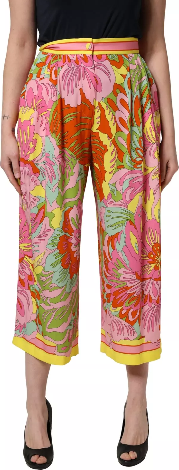 Multicolor FloralPrint Cropped Trouser Pants