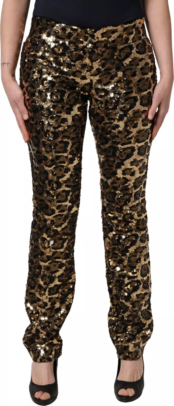Gold Leopard Sequined Straight Trouser Pants