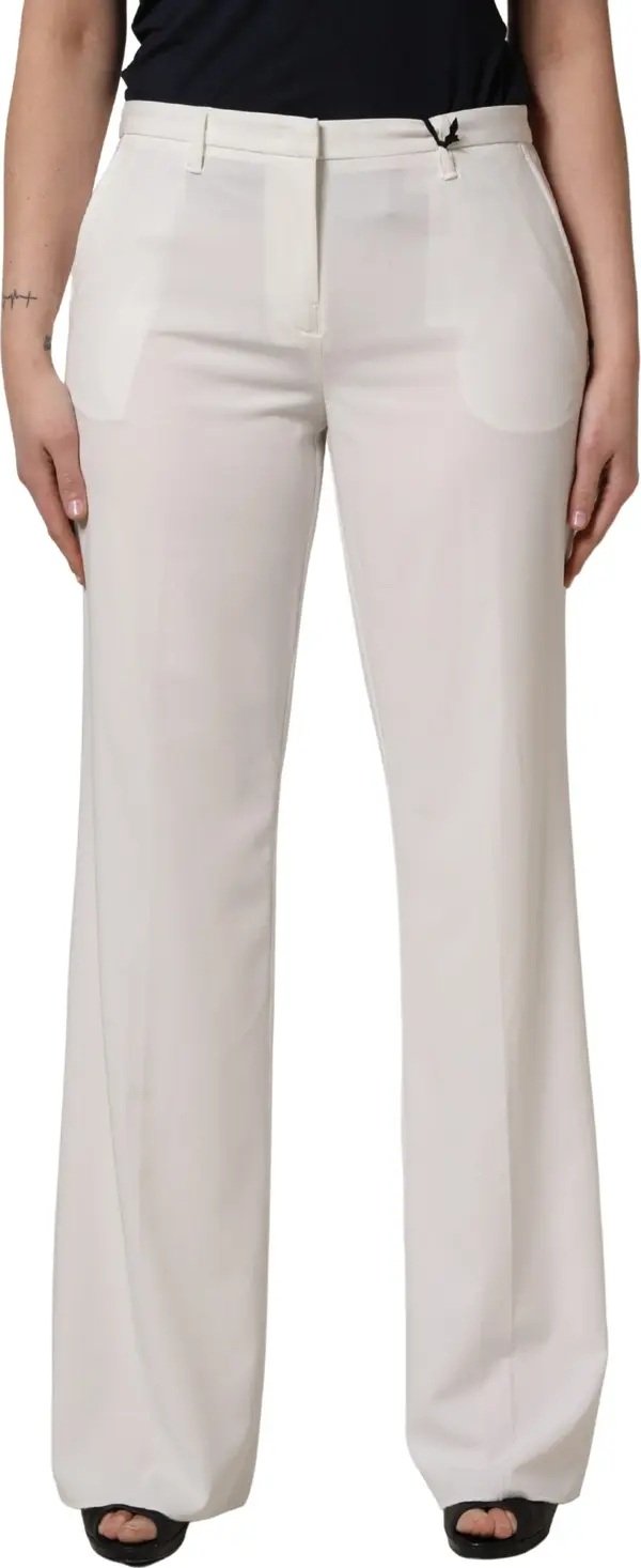 White Mid Waisted Wide Leg Chino Women Trouser Pants