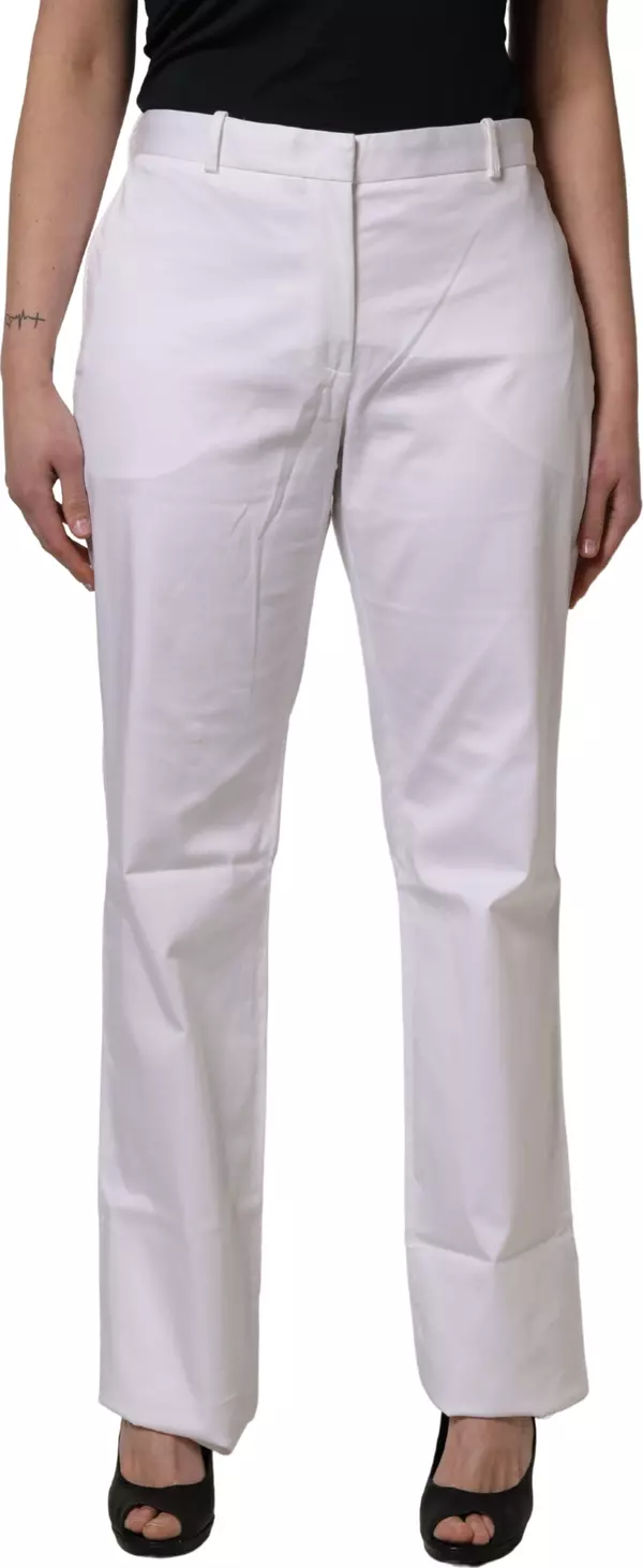 White Mid Waist Straight Chino Women Trouser Pants