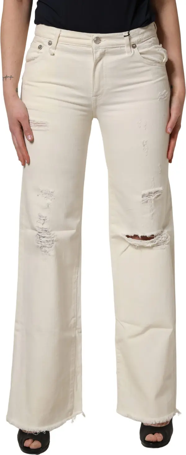 Mid Waisted Bootcut Tattered Denim Trouser Jeans