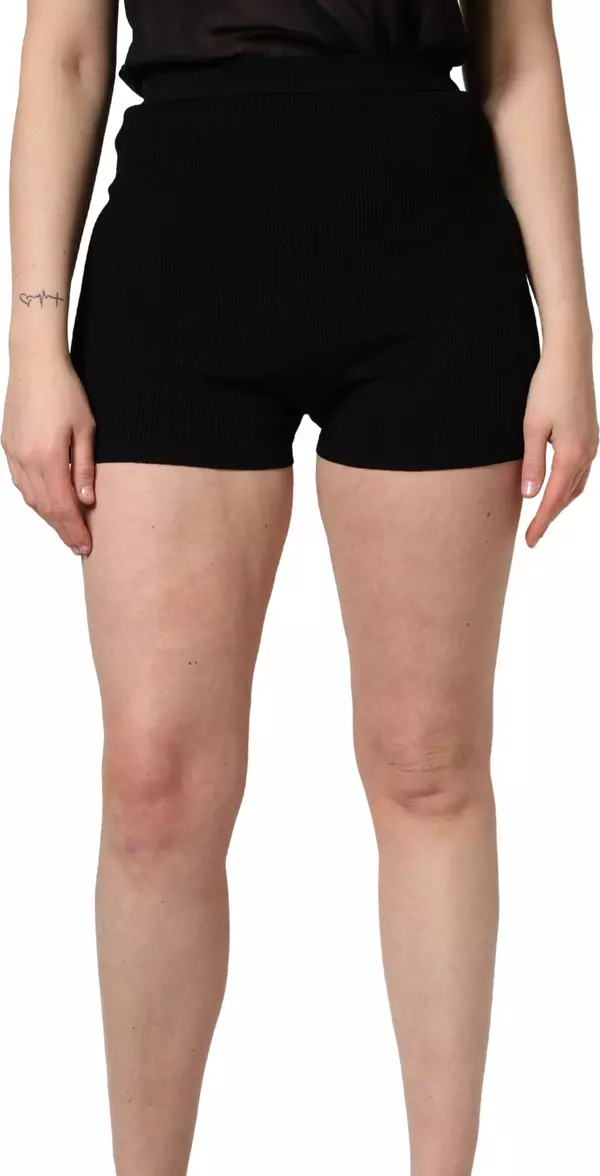 Black Viscose High Waisted Hot Pants Shorts