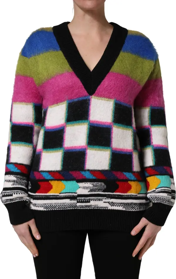 Multicolor Stripes V-neck Pullover Sweater