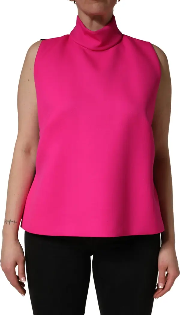 Hot Pink Wool Backless Sleeveless Tank Top