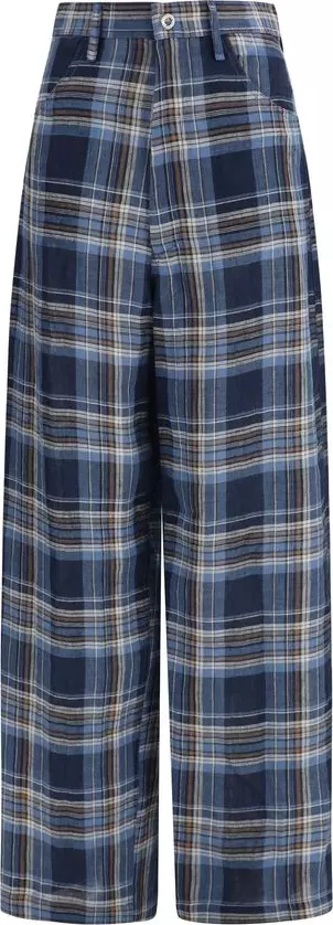 Blue Linen Casual Pants