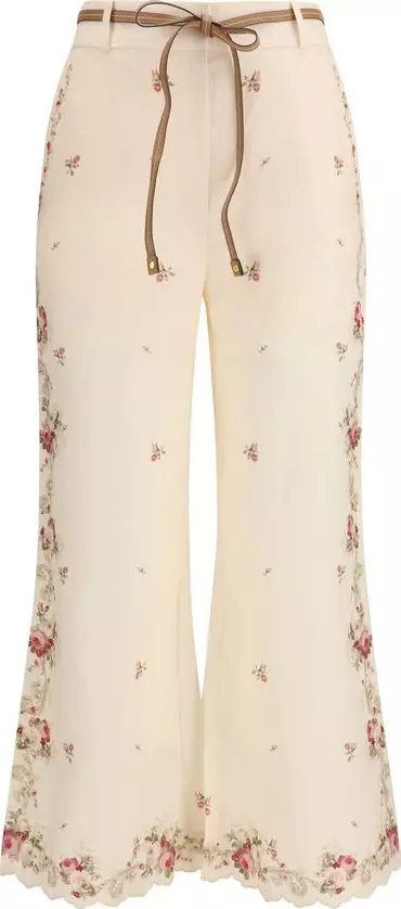 Beige Cotton Flared Pants