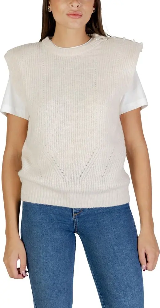 Cream Polyester Sleeveles Sweater