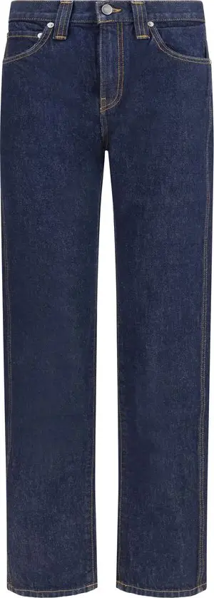 Blue Cotton Straight-Leg Jeans