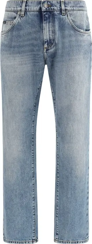 Blue Cotton Straight-Leg Jeans