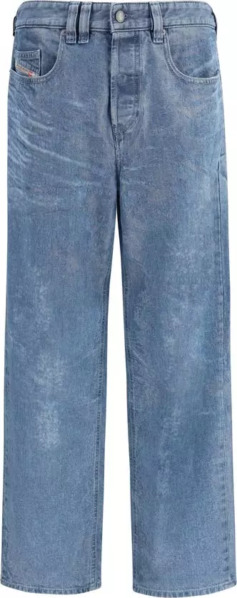 Blue Cotton Straight-Leg Jeans
