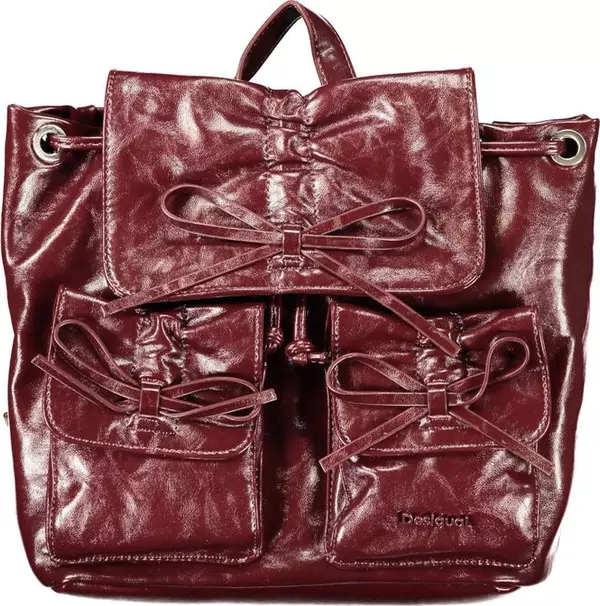 Burgundy Polyurethane Women Backpack