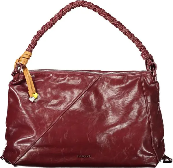 Burgundy Polyurethane Women Handbag