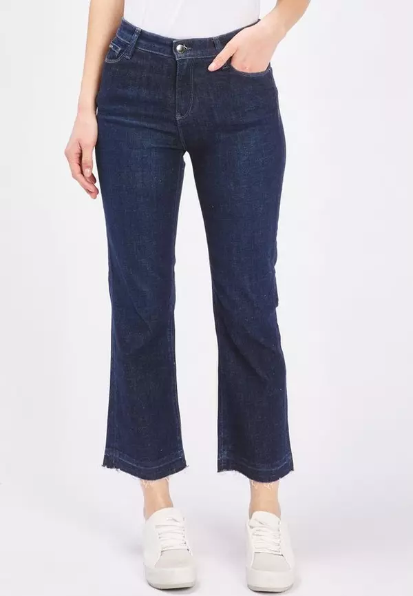 Blue Cotton Flared Jeans