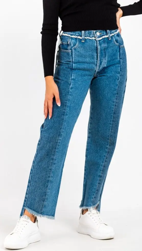 Blue Cotton Straight-Leg Jeans