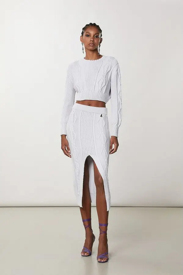 White Viscose Midi Skirt