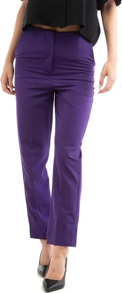 Purple Polyester Casual Pants